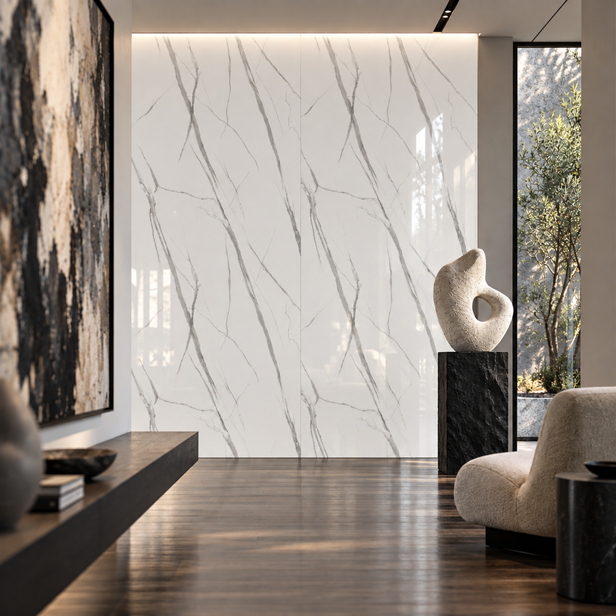 VILO Wall SPC Calacatta white full gloss 47 1/4" x 104 5/16" - Doors and Beyond