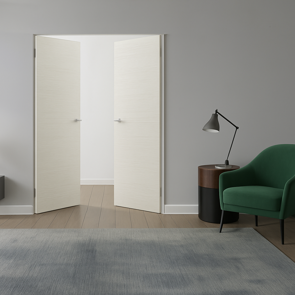 Braga Flush Crema Matrix CPL Frameless Modern Double Door - Doors and Beyond
