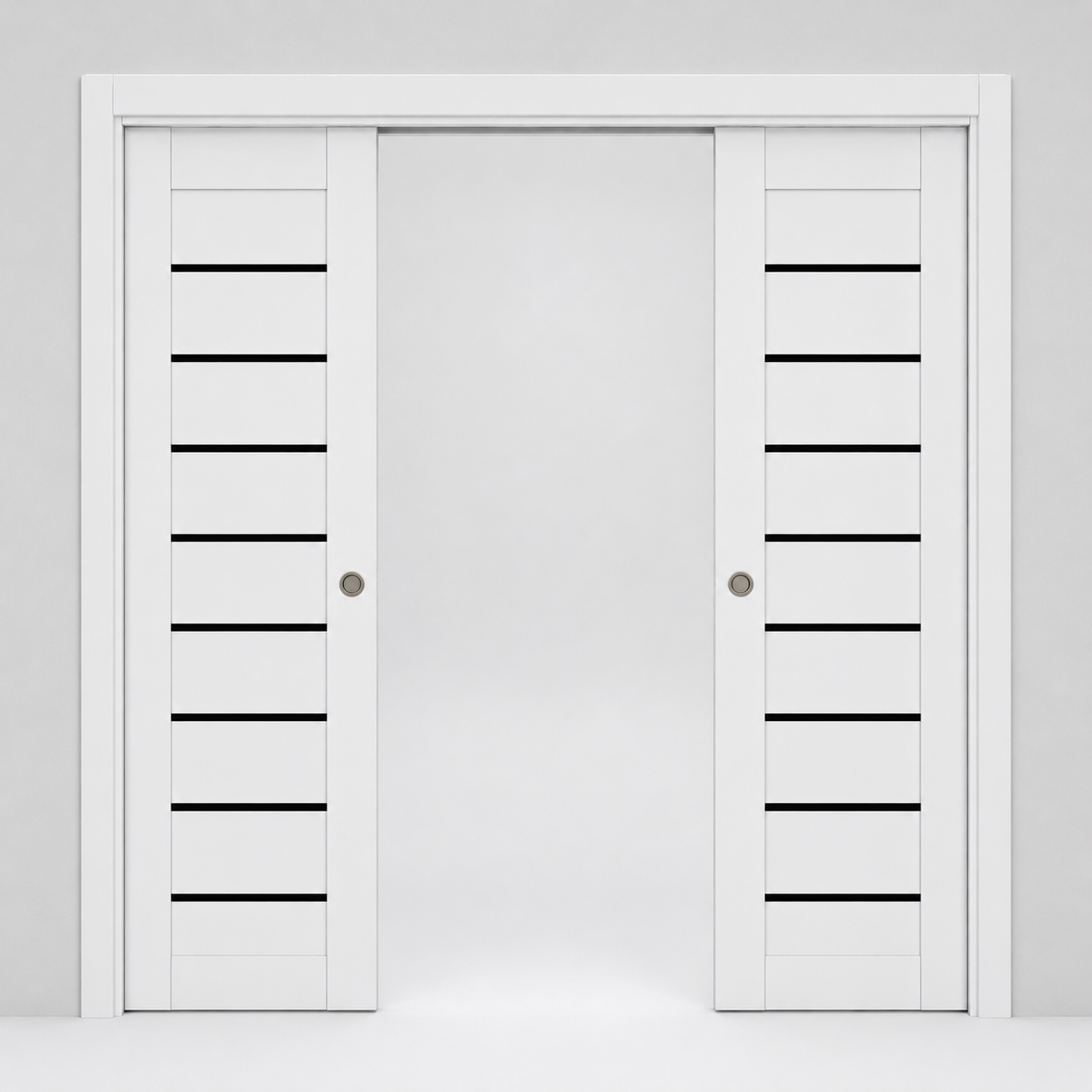 Nova Domino 01 Soft White Laminated Modern Double Pocket Door