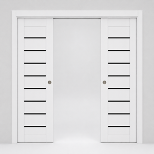 Nova Domino 01 Soft White Laminated Modern Double Pocket Door