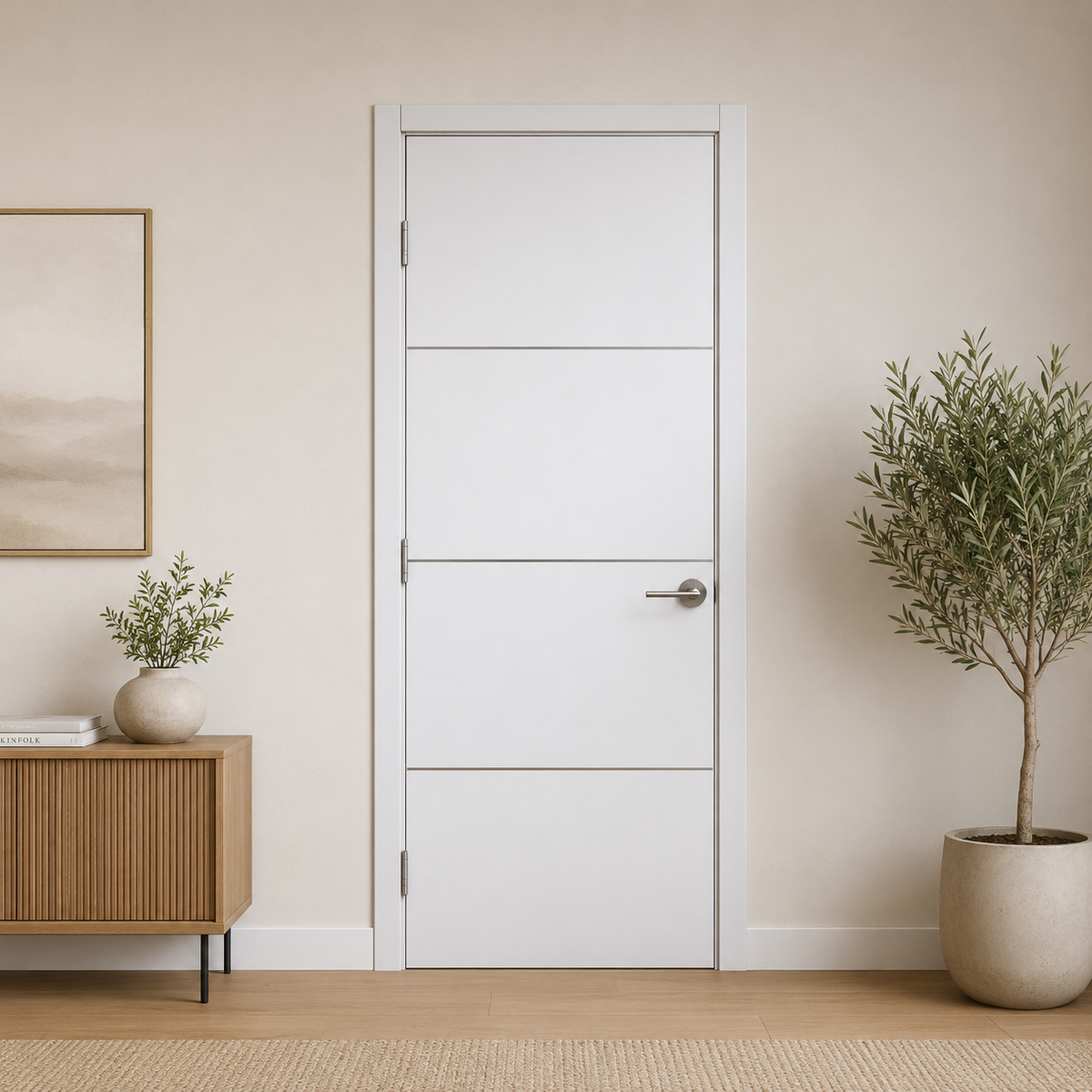 Nova HG008 White Drawing Laminated Modern Single Pre-Hung Door - Doors and Beyond