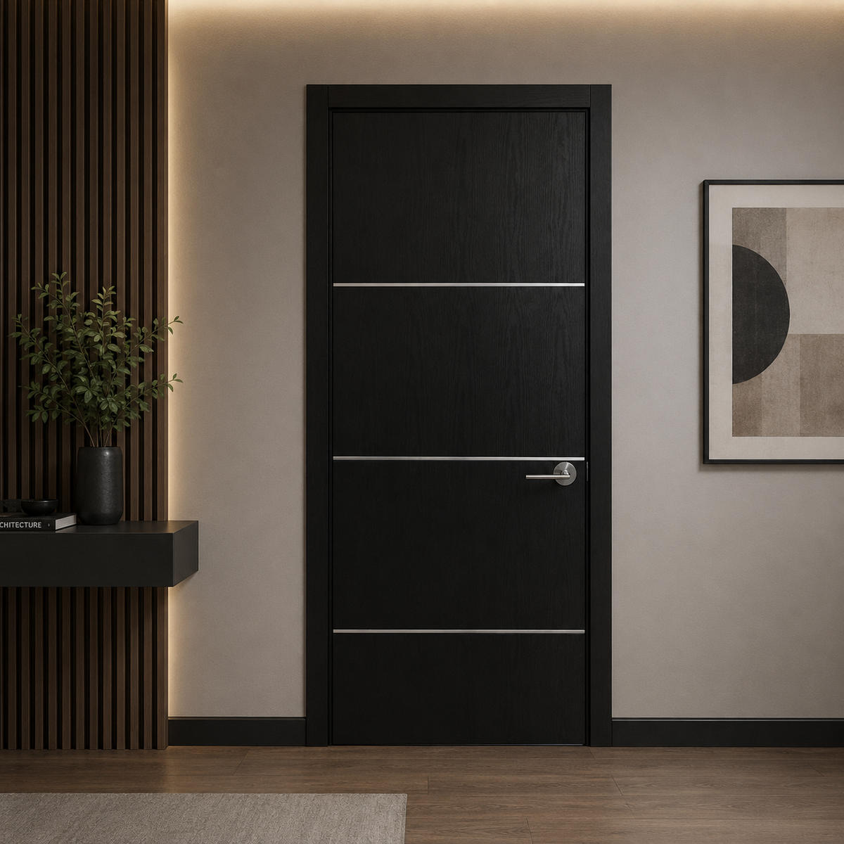 Nova HG008 Black Ash Laminated Modern Single Pre-Hung Door - Doors and Beyond