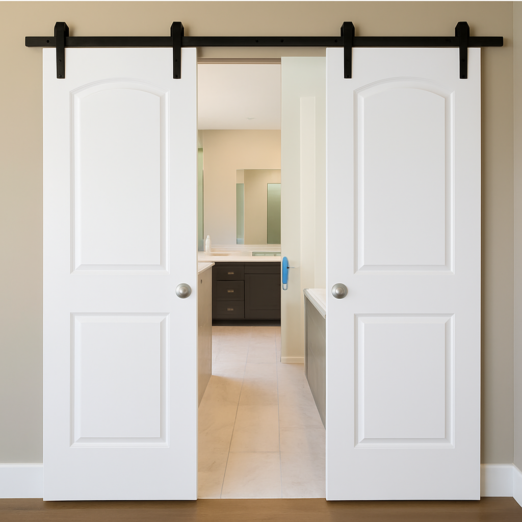 Nova 2 Panel Arch Soft White Laminated Modern Double Barn Door