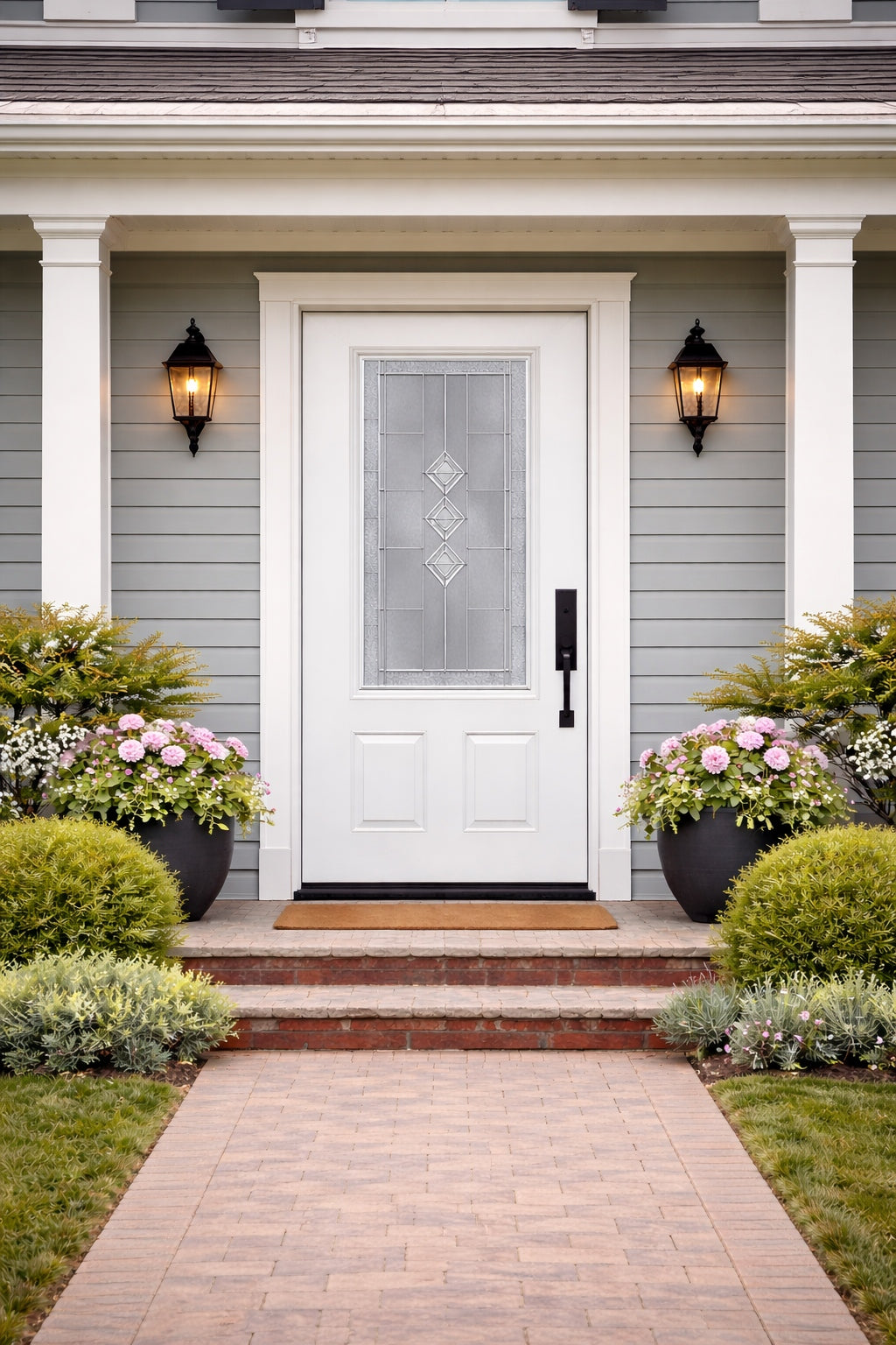 ProVia Legacy Single Entry Door 440 Style Gemstone Decorative Glass with Zinc Caming and Low-E - Doors and Beyond