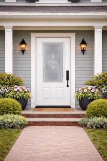 ProVia Legacy Single Entry Door 440 Style Gemstone Decorative Glass with Zinc Caming and Low-E - Doors and Beyond