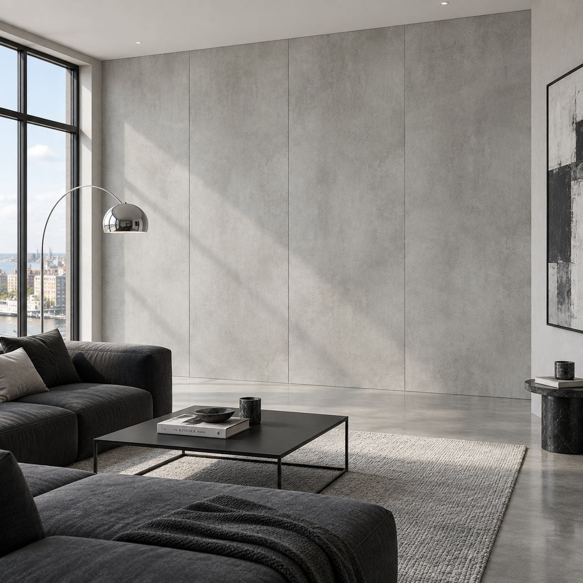 VOX Wall SPC Smoky concrete embossed matt 43 5/16" x 110 1/4" - Doors and Beyond