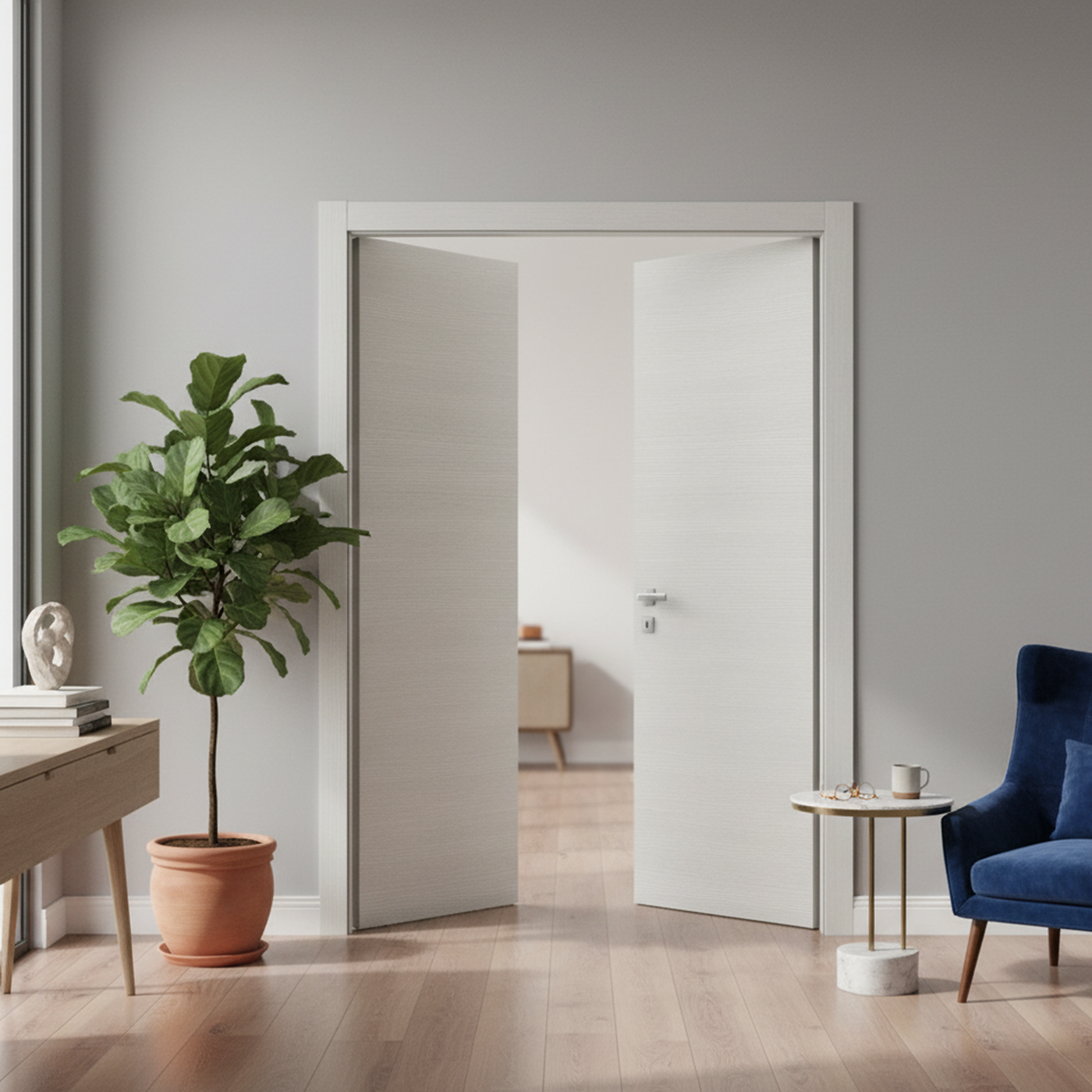 Nova Flush Braga Bianco Matrix CPL Modern Double Pre-Hung Door - Doors and Beyond