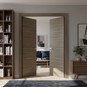 Nova Flush Braga Palissandro Matrix CPL Modern Double Pre-Hung Door - Doors and Beyond