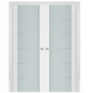 Nova Triplex 008 Soft White Laminated Modern Double Pocket Door - Doors and Beyond