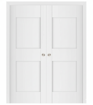 Nova Stile 013 Soft White Laminated Modern Double Pocket Door - Doors and Beyond
