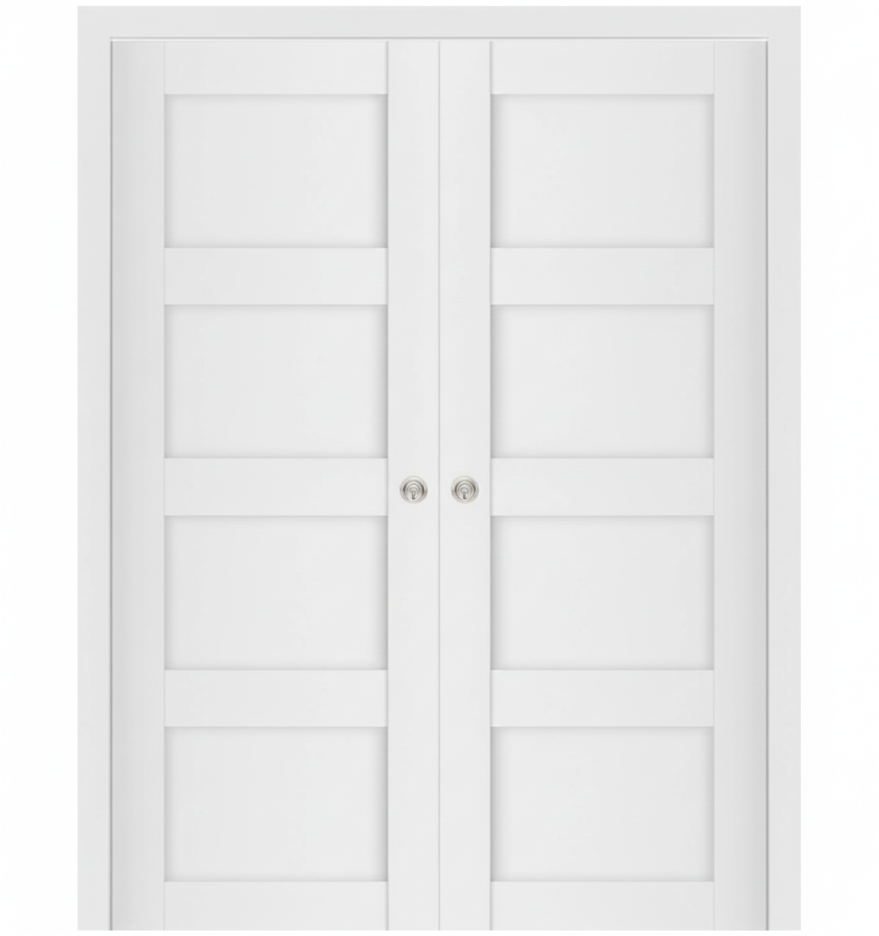 Nova Stile 021 Soft White Laminated Modern Double Pocket Door - Doors and Beyond