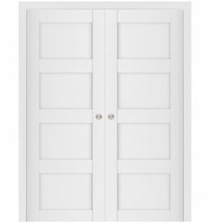 Nova Stile 021 Soft White Laminated Modern Double Pocket Door - Doors and Beyond