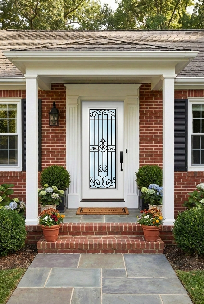 ProVia Legacy Single Entry Door 460 Style Barcelona Decorative Glass Clear Glass and Low E Glass - Doors and Beyond