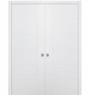 Nova Groove Soft White Laminated Modern Double Pocket Door - Doors and Beyond