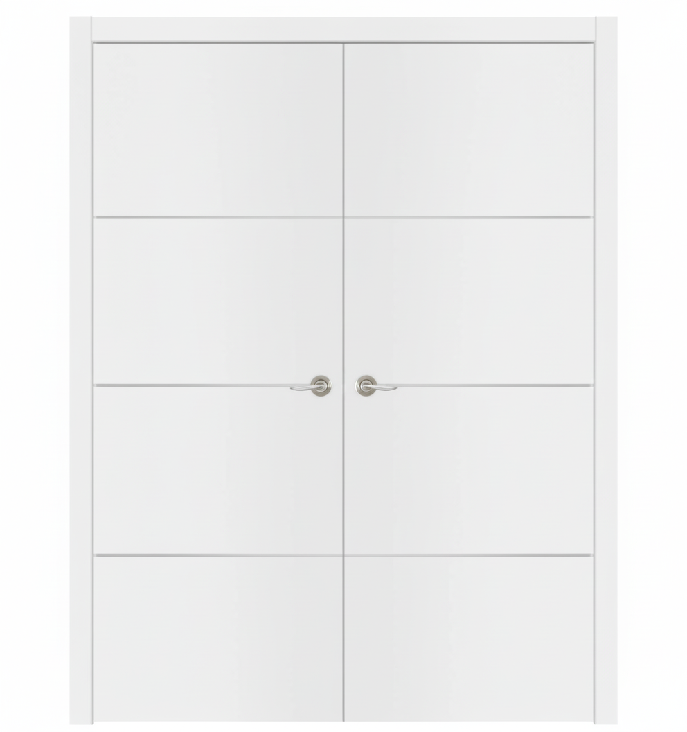 Nova Glam Pro 009 Soft White Laminated Modern Double Pocket Door - Doors and Beyond