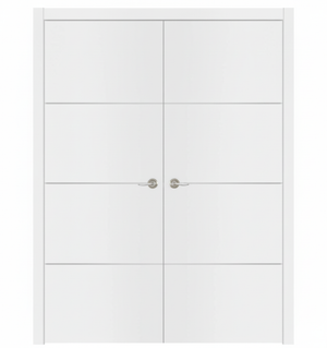 Nova Glam Pro 009 Soft White Laminated Modern Double Pocket Door - Doors and Beyond