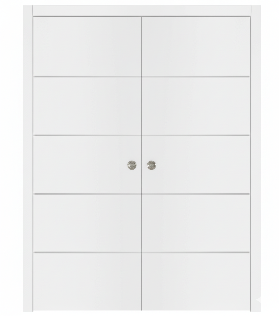 Nova Glam Pro 010 Soft White Laminated Modern Double Pocket Door - Doors and Beyond