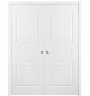 Nova Ovalo Soft White Laminated Modern Double Pocket Door - Doors and Beyond