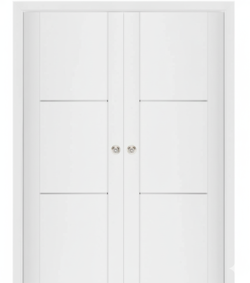 Nova Stile 004 Soft White Laminated Modern Double Pocket Door - Doors and Beyond