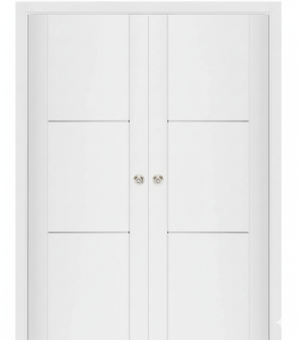 Nova Stile 004 Soft White Laminated Modern Double Pocket Door - Doors and Beyond