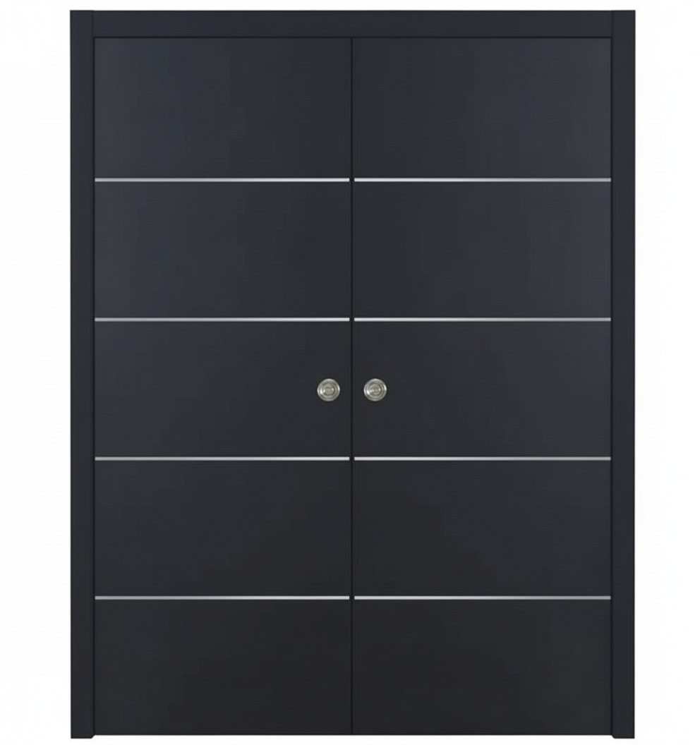 Nova Glam Pro 010 Soft Black Laminated Modern Double Pocket Door - Doors and Beyond