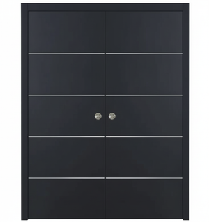 Nova Glam Pro 010 Soft Black Laminated Modern Double Pocket Door - Doors and Beyond