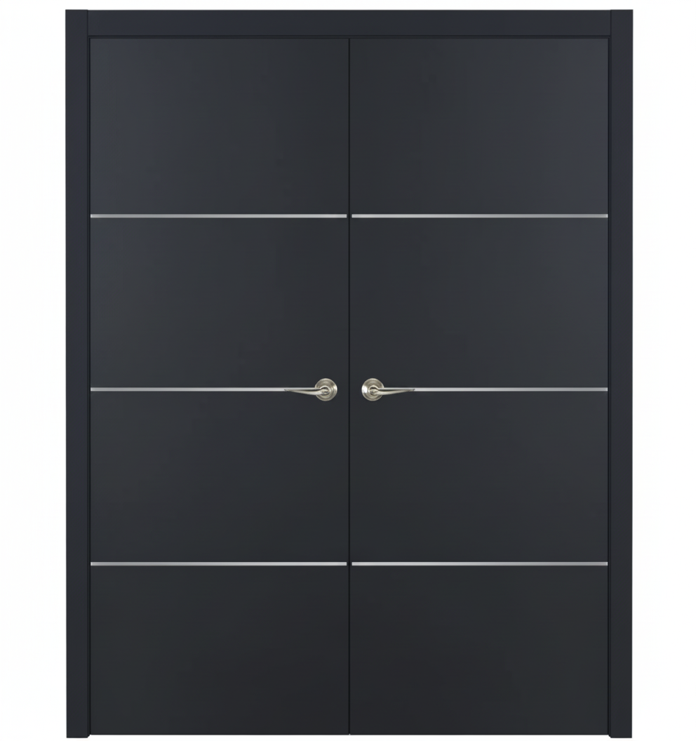 Nova Glam Pro 009 Soft Black Laminated Modern Double Pocket Door - Doors and Beyond