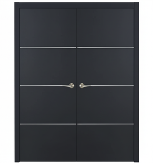 Nova Glam Pro 009 Soft Black Laminated Modern Double Pocket Door - Doors and Beyond