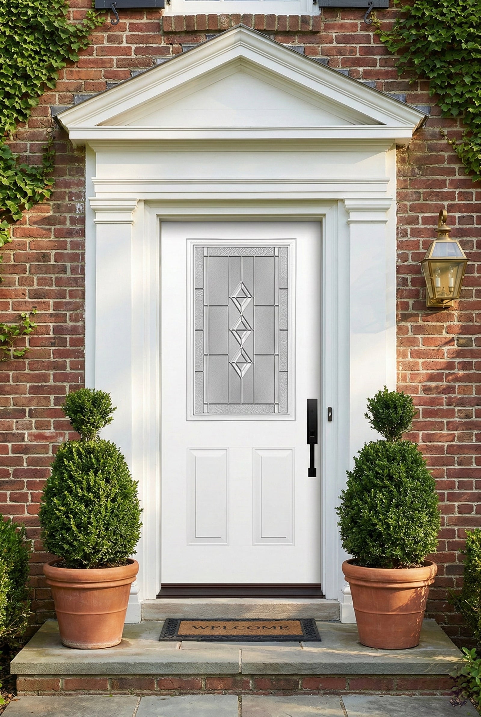 ProVia Legacy Single Entry Door 430 Style Gemstone Decorative Glass with Zinc Caming and Low-E - Doors and Beyond