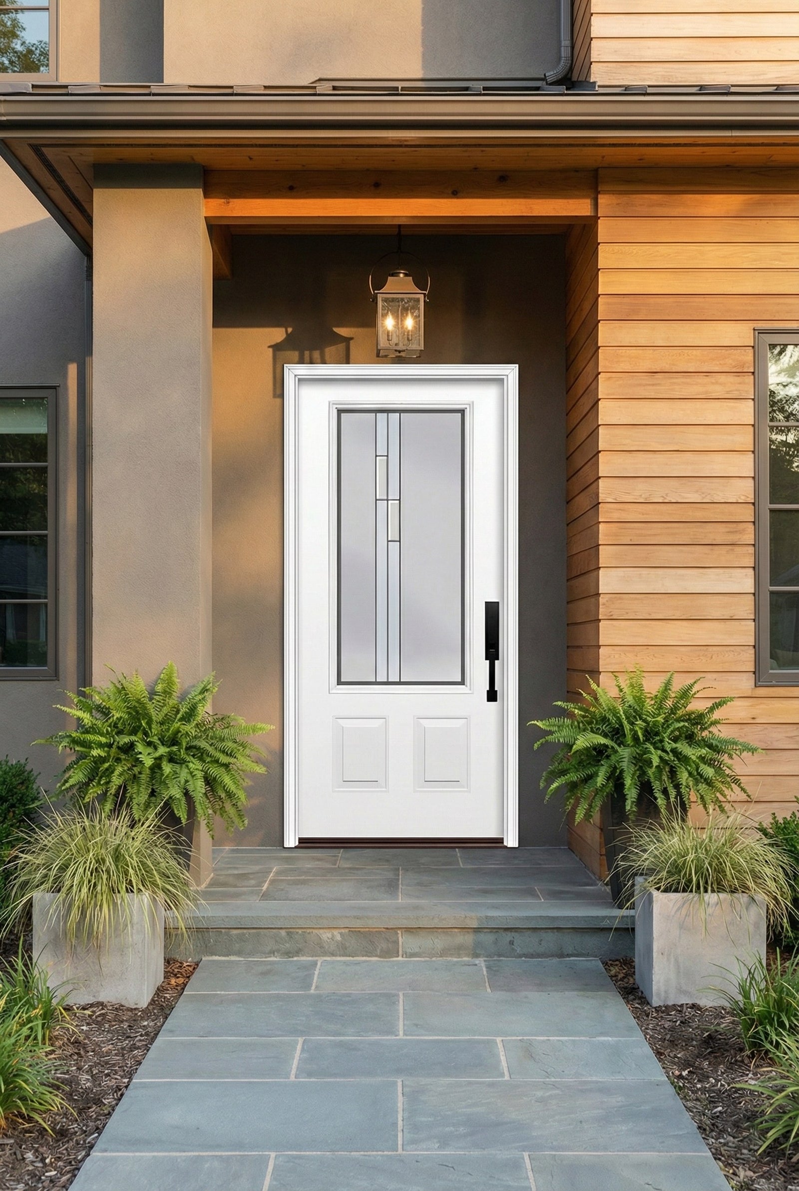ProVia Legacy Single Entry Door 440 Style Genesis Decorative Glass with Silver Caming and Low-E - Doors and Beyond