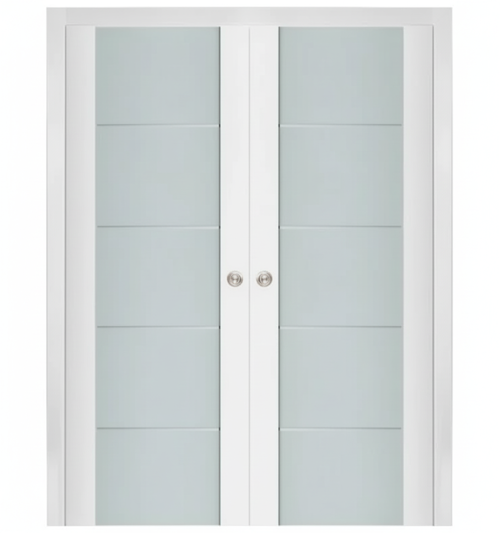 Nova Triplex 007 Soft White Laminated Modern Double Pocket Door - Doors and Beyond