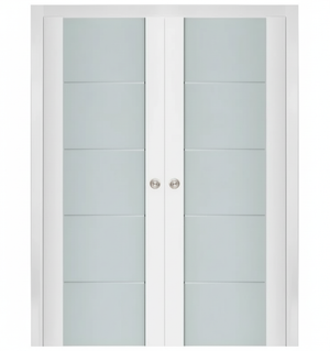 Nova Triplex 007 Soft White Laminated Modern Double Pocket Door - Doors and Beyond