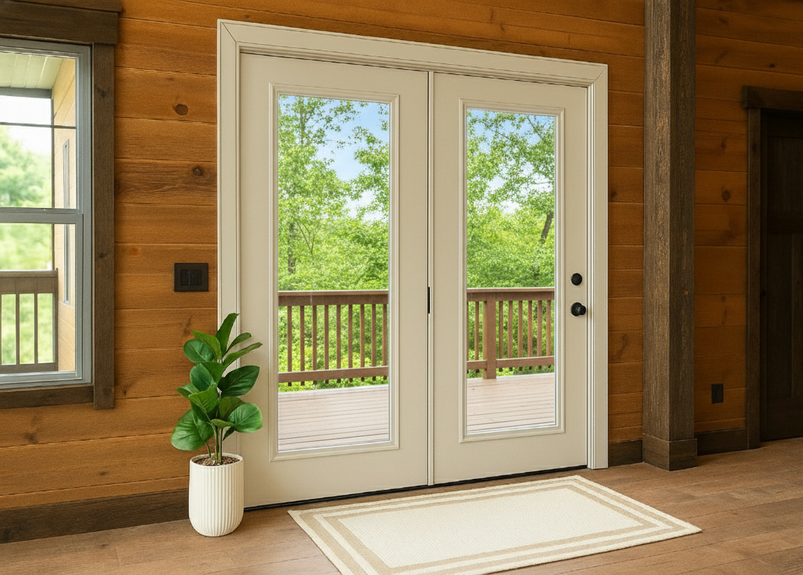 ProVia Legacy Steel 20GA Heavy Duty Patio Double Door Downsized 72x80 Sandpiper Beige/Sandpiper Beige Double Pane Low-E W Argon Gas - Doors and Beyond