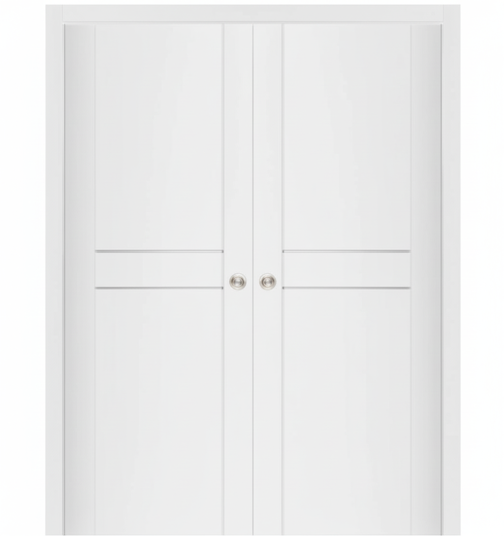 Nova Stile 003 Soft White Laminated Modern Double Pocket Door - Doors and Beyond