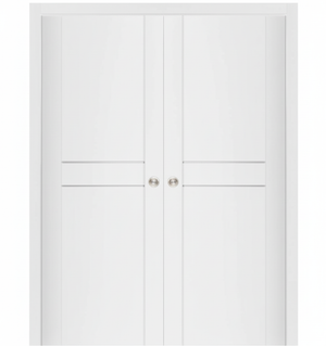 Nova Stile 003 Soft White Laminated Modern Double Pocket Door - Doors and Beyond