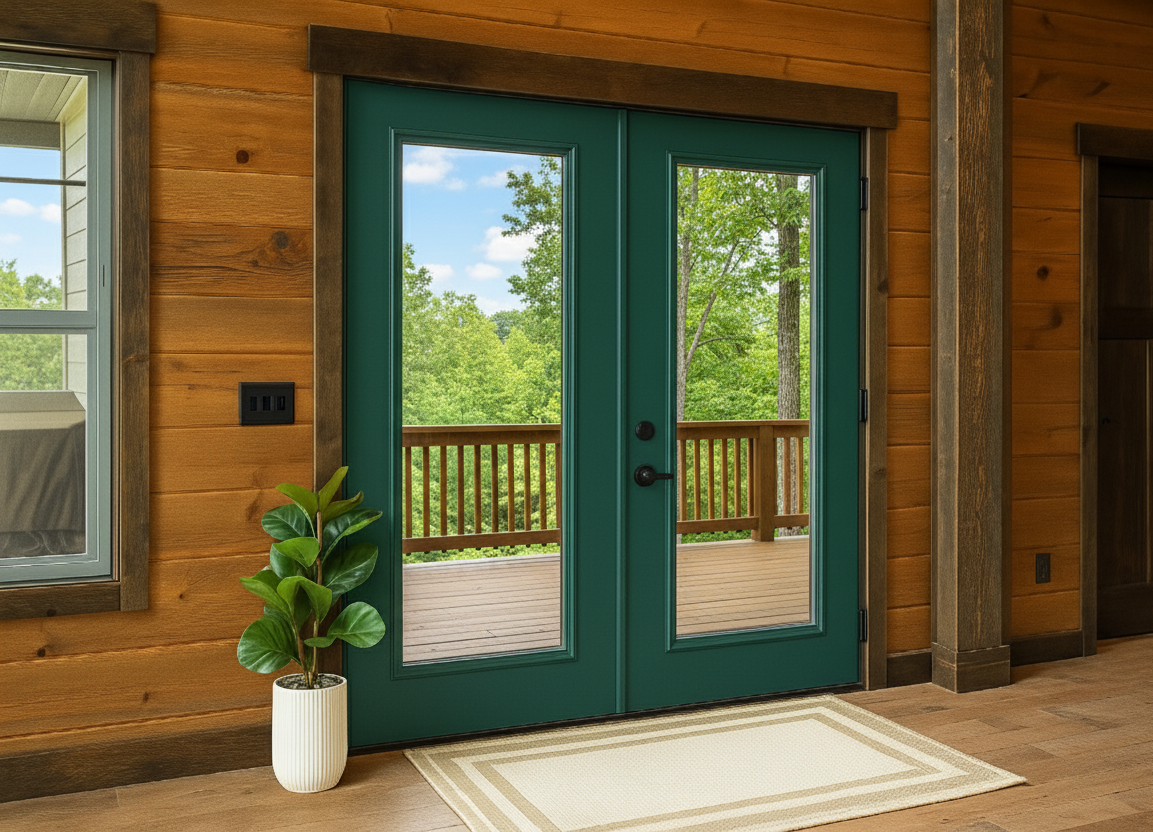 ProVia Legacy Steel 20GA Heavy Duty Patio Double Door Downsized 72x80 Forest Green/Forest Green Double Pane Low-E W Argon Gas - Doors and Beyond