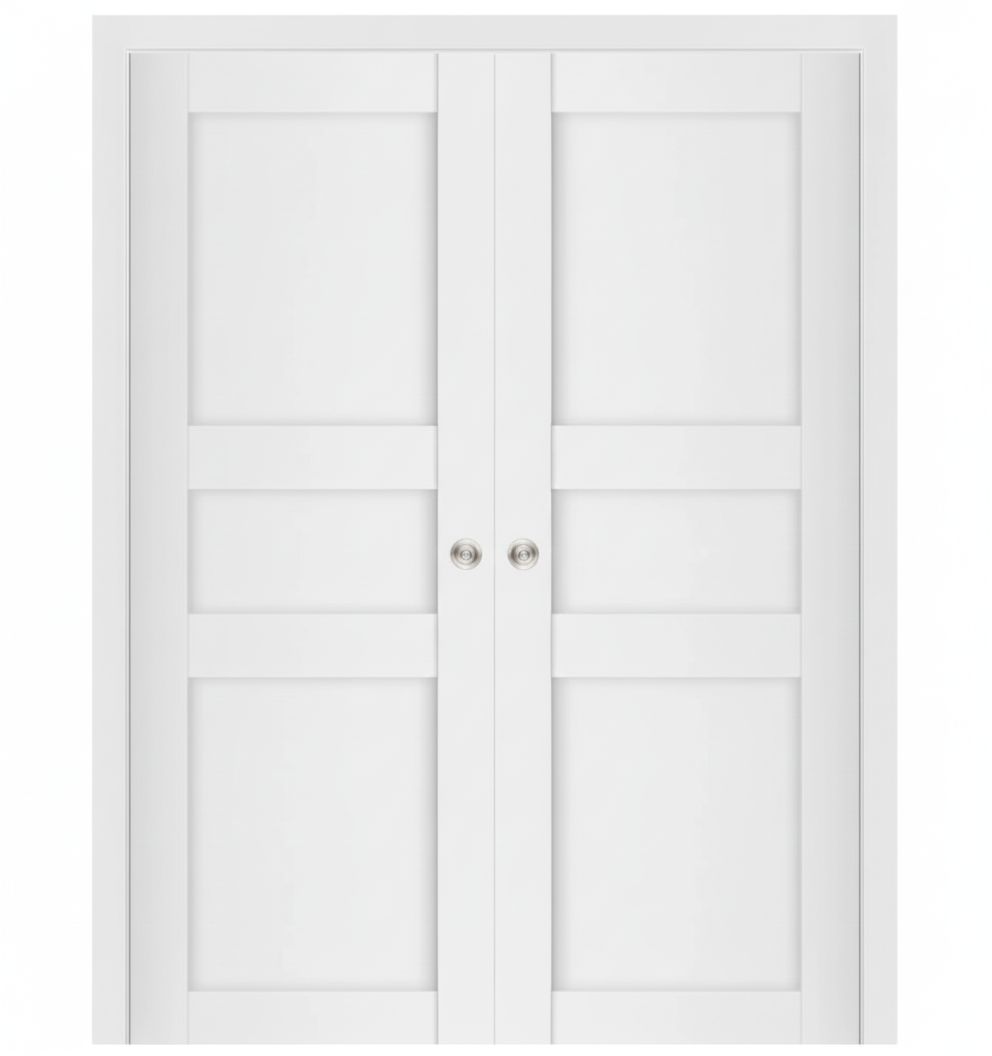 Nova Stile 029 Soft White Laminated Modern Double Pocket Door - Doors and Beyond