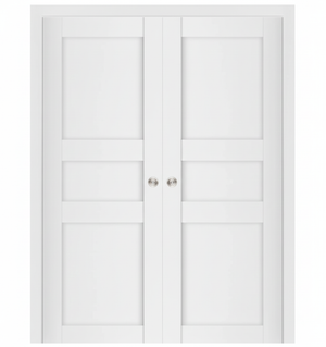 Nova Stile 029 Soft White Laminated Modern Double Pocket Door - Doors and Beyond