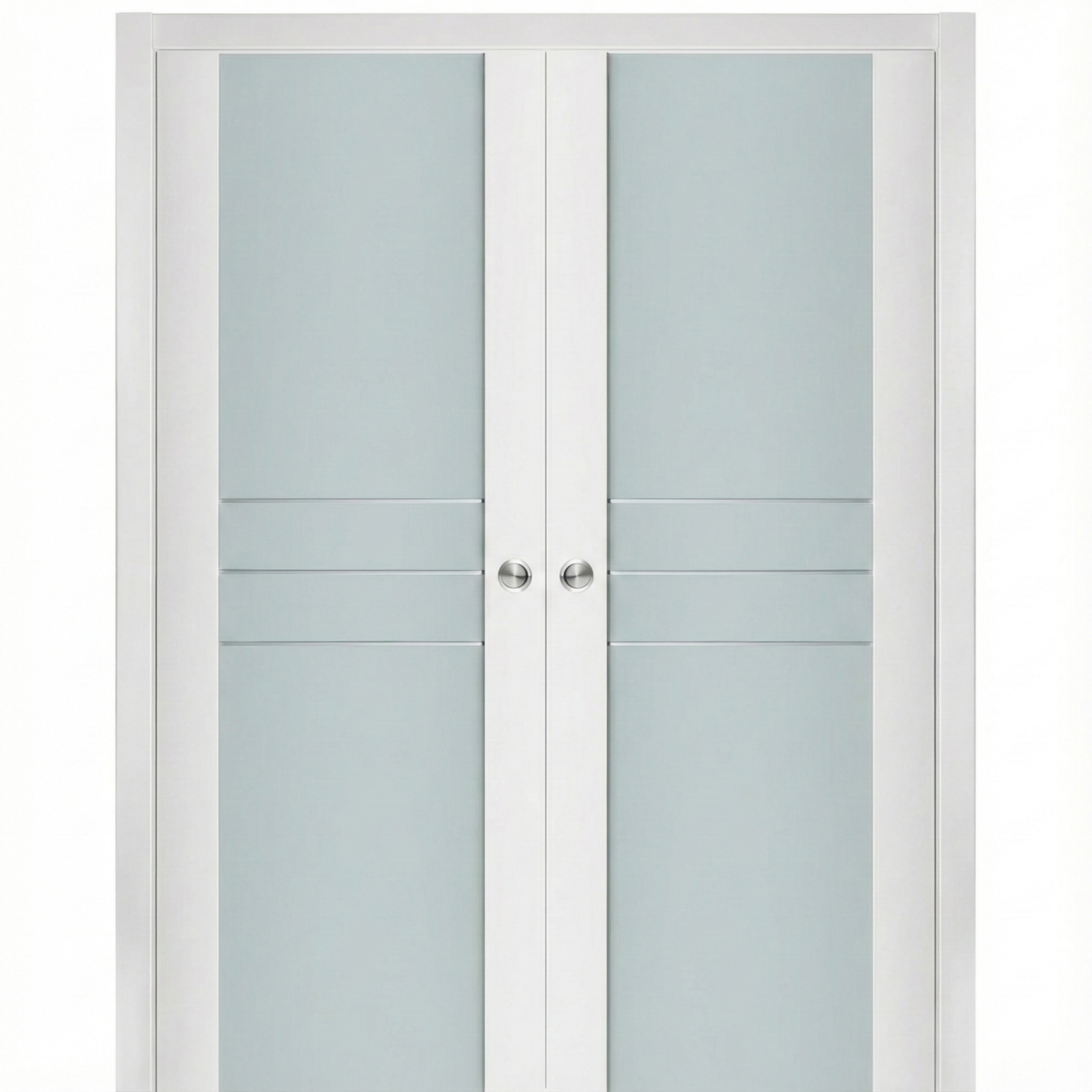 Nova Triplex 005 Soft White Laminated Modern Double Pocket Door - Doors and Beyond