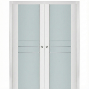 Nova Triplex 005 Soft White Laminated Modern Double Pocket Door - Doors and Beyond