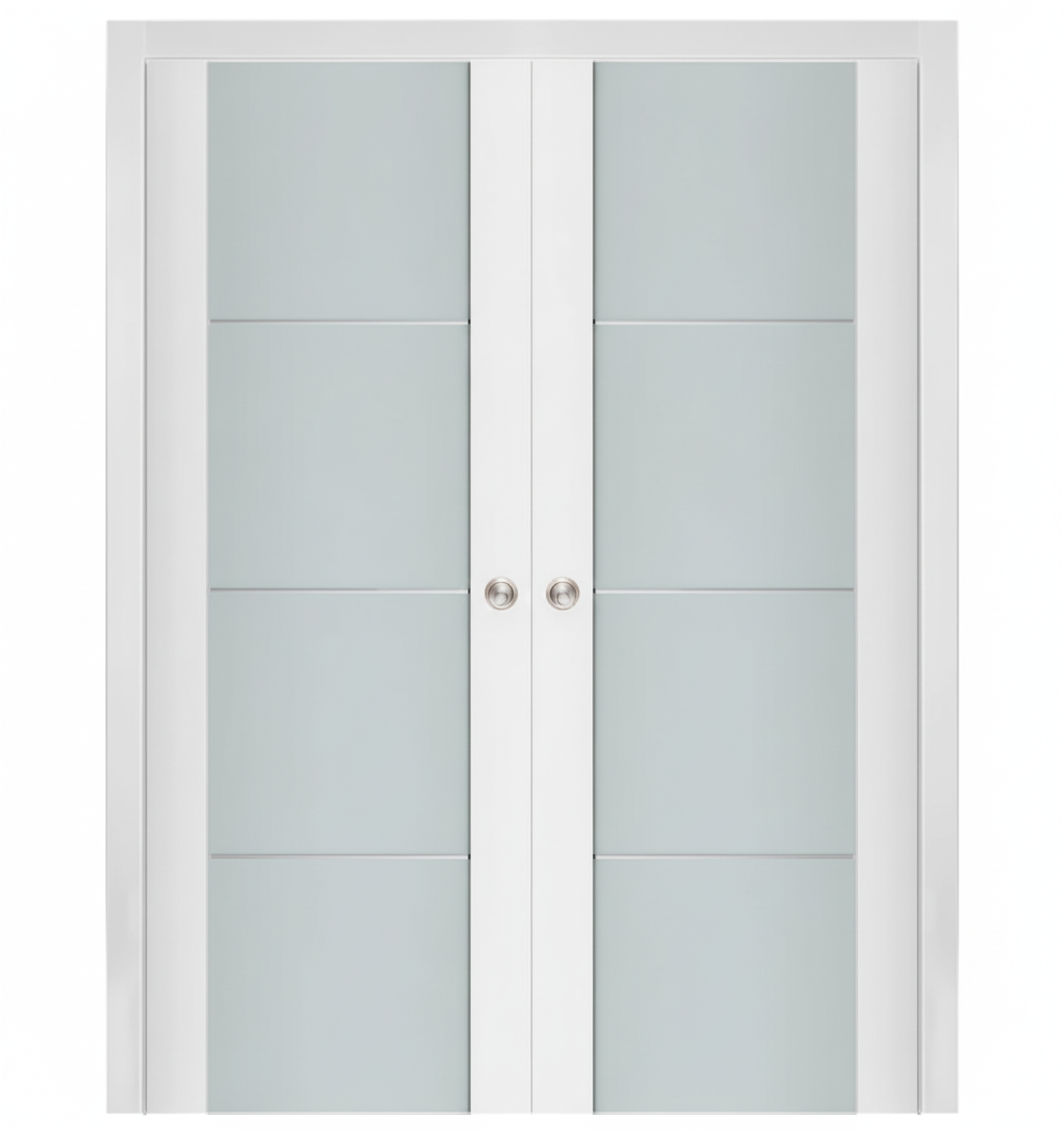 Nova Triplex 006 Soft White Laminated Modern Double Pocket Door - Doors and Beyond