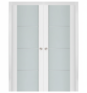 Nova Triplex 006 Soft White Laminated Modern Double Pocket Door - Doors and Beyond