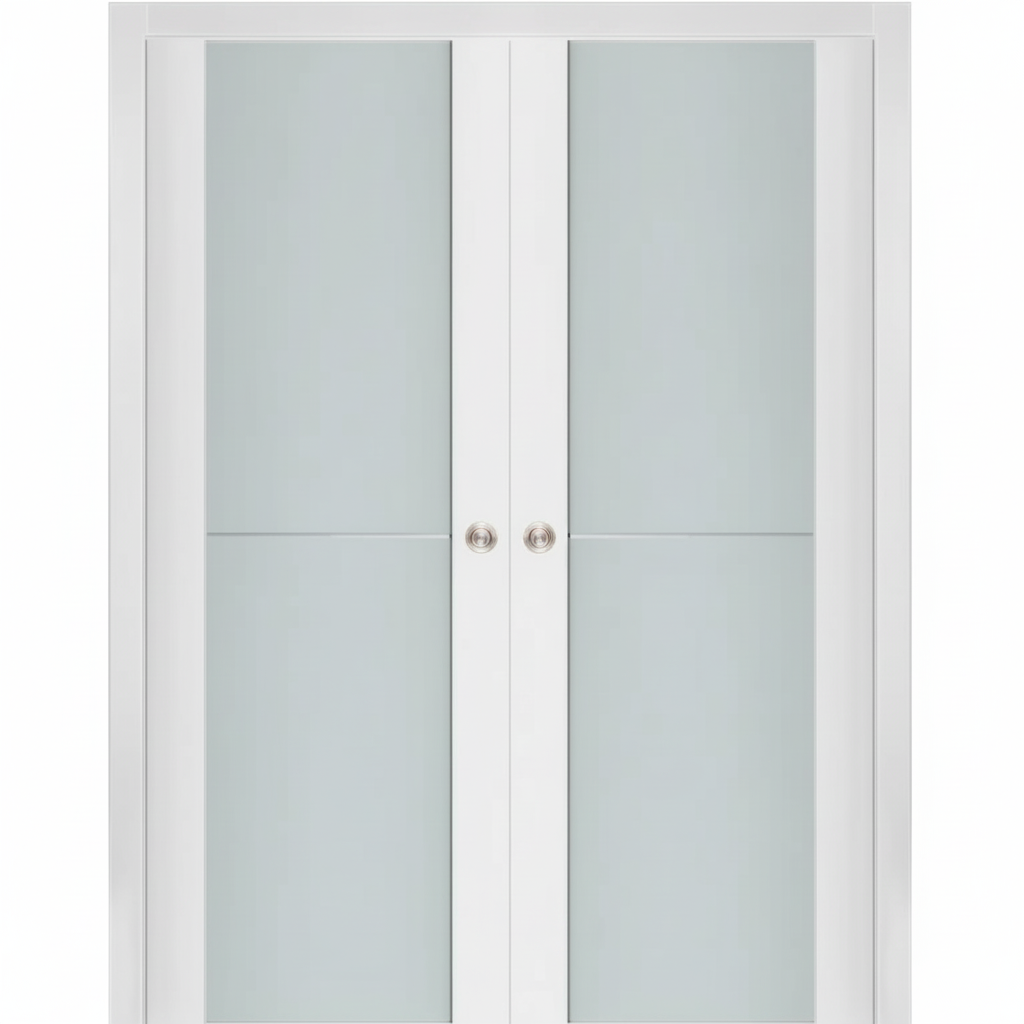 Nova Triplex 002 Soft White Laminated Modern Double Pocket Door - Doors and Beyond