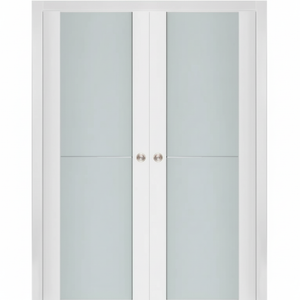 Nova Triplex 002 Soft White Laminated Modern Double Pocket Door - Doors and Beyond