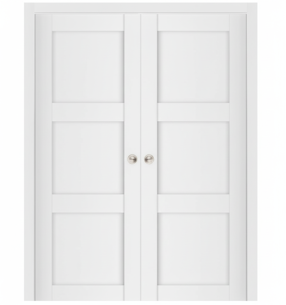 Nova Stile 025 Soft White Laminated Modern Double Pocket Door - Doors and Beyond