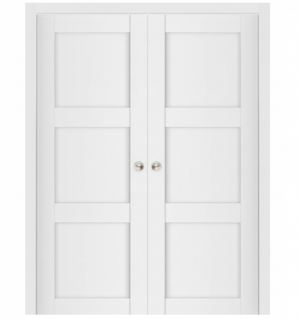 Nova Stile 025 Soft White Laminated Modern Double Pocket Door - Doors and Beyond