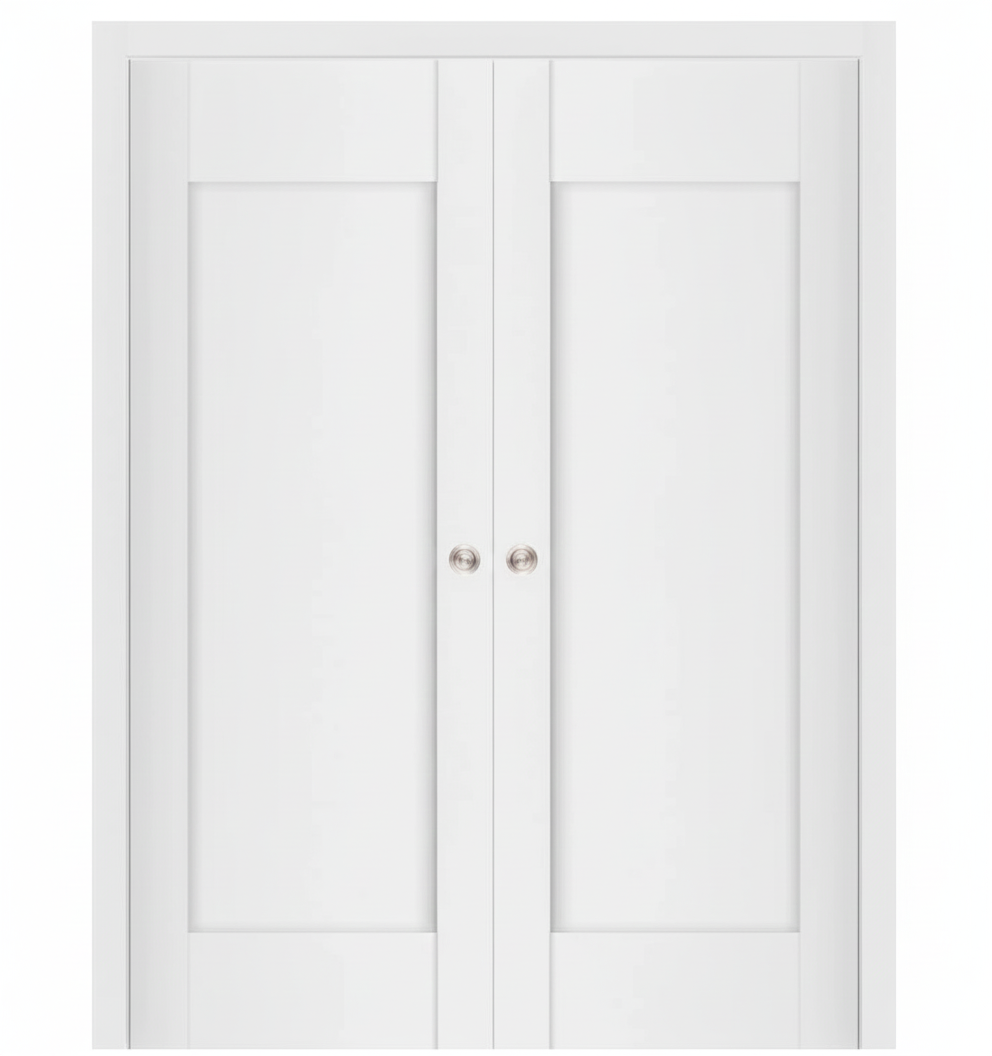 Nova Stile 012 Soft White Laminated Modern Double Pocket Door - Doors and Beyond