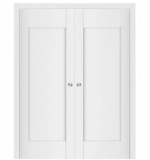 Nova Stile 012 Soft White Laminated Modern Double Pocket Door - Doors and Beyond