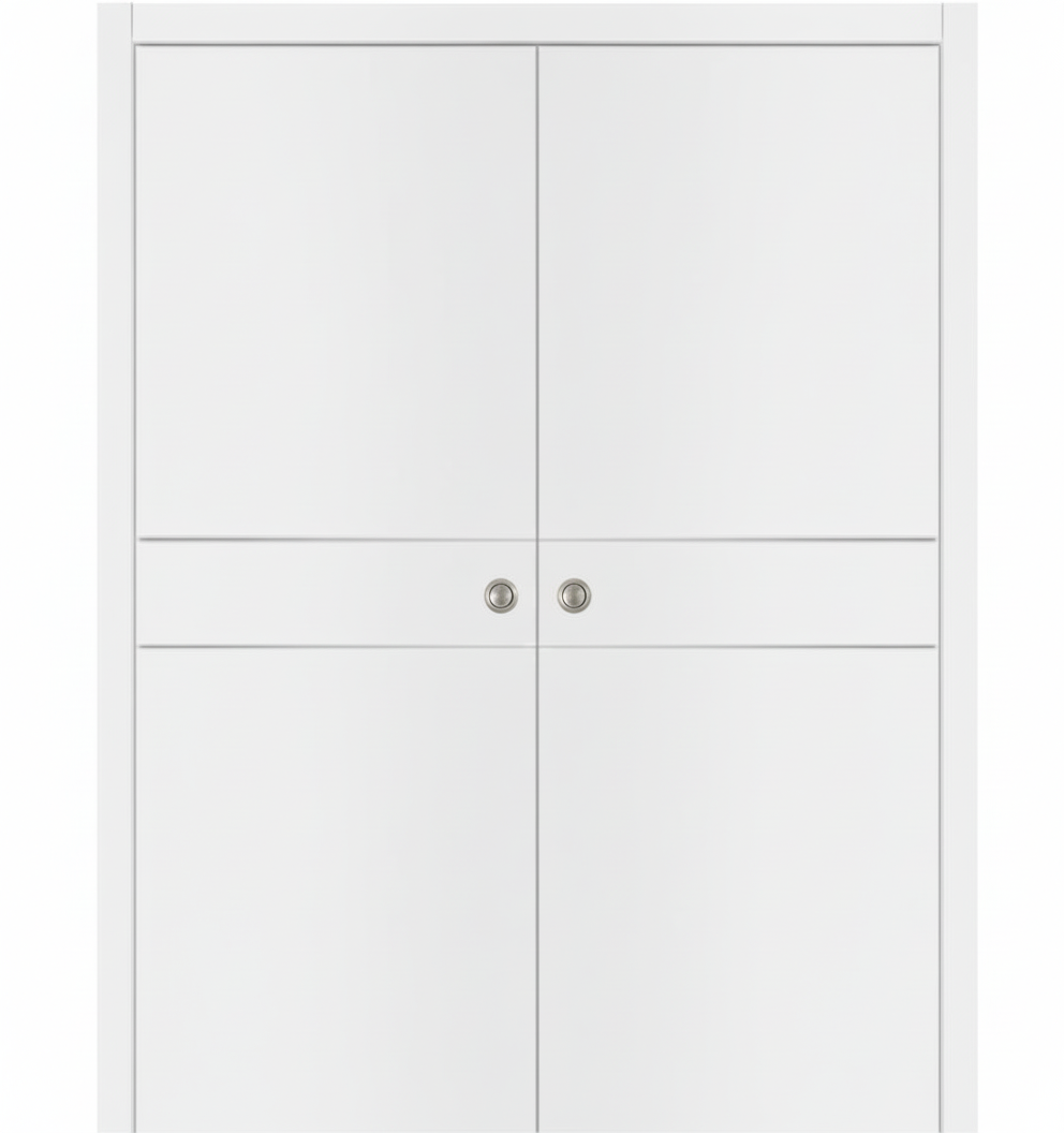 Nova Glam Pro 008 Soft White Laminated Modern Double Pocket Door - Doors and Beyond