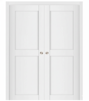 Nova Stile 020 Soft White Laminated Modern Double Pocket Door - Doors and Beyond